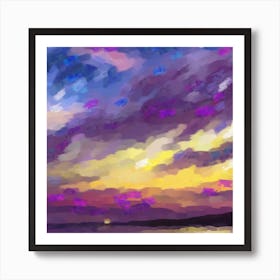 Purple sunset over the ocean Art Print