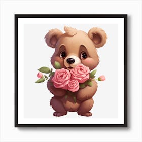 Teddy Bear With Roses 4 Art Print