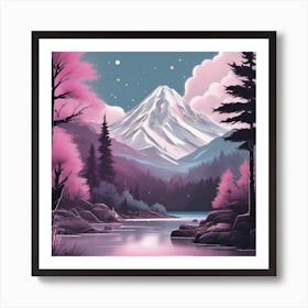 Pink Mountain Landscape Painting Art Print