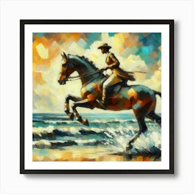 Horse Riding On The Beach Art Print