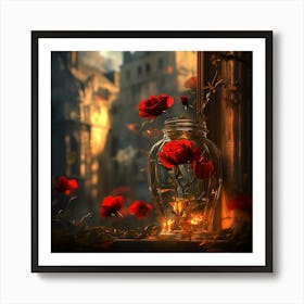 Roses In A Glass Jar 1 Art Print