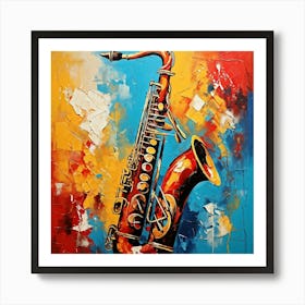 A Masterpiece Of Bohemian Music Themed Wall Art With An Oil Painted Abstract Close Up Of A Saxophon 442538465 (1) Art Print