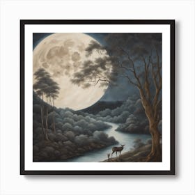 Full Moon Over The River Art Print