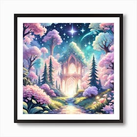 A Fantasy Forest With Twinkling Stars In Pastel Tone Square Composition 124 Art Print