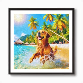 Golden Retriever On The Beach Art Print