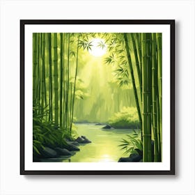 A Stream In A Bamboo Forest At Sun Rise Square Composition 329 Art Print