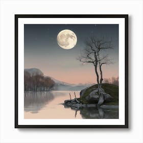 Full Moon Over Lake Art Print