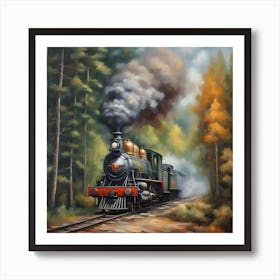 Steam Train In The Forest Art Print