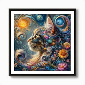 Cat With Flowers 3 Art Print