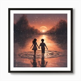 Couple Holding Hands In The Rain Art Print