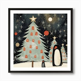 Christmas Penguins Art Print