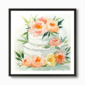 Watercolor Wedding Cake With Flowers 1 Art Print