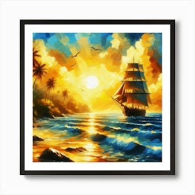 Sailing Ship At Sunset 2 Art Print