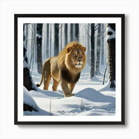 Lion In The Snow Art Print