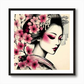 Japan Traditional Geisha Illustration By Ad 64 Art Print