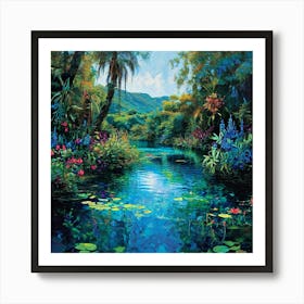 In The Heart Of This Vibrant 8k Masterpiece A Pale Blue Lagoon Stretches Out Like A Precious Jewel Art Print