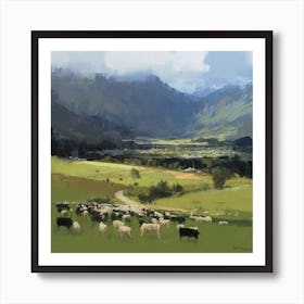 Herds In The Valley Art Print