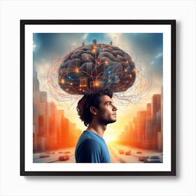 Man With A Brain On His Head Art Print