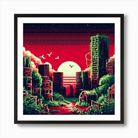 8-bit post-apocalyptic city ruins 3 Art Print