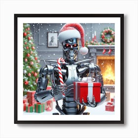 Robot With Santa Hat Art Print