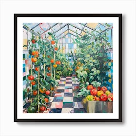 Tomatoes Growing In The Greenhouse Checkerboard 1 Art Print