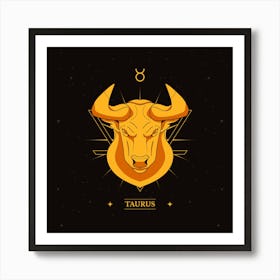 Taurus Zodiac Sign,Taurus Opulence: Vector Hand-Drawn Golden Logo Art Print