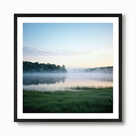 Misty Landscape Ethereal Calm Early Morning Fog Shrouding Tranquil Meadows Silhouette Of Whisperi Art Print