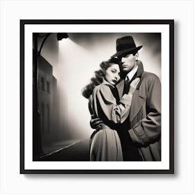 Rendezvous 2/4  (art noir detective Maltese falcon sleuth private dick eye pi trench coat couple romance secret desire 1950s 1940s 1930s 1920s movie black and white Casablanca)     Art Print