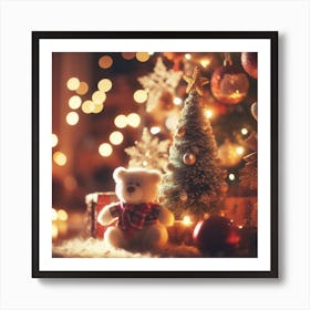 Christmas Tree With Teddy Bear Art Print