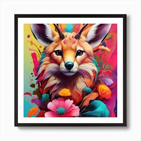 Fox with flowers Art Print