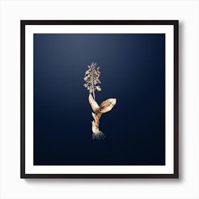 Gold Botanical Brown Widelip Orchid on Midnight Navy n.2937 Art Print