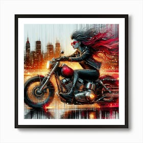 Redhead Woman Biker Art Print