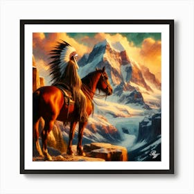 Native American Indian On Mountain Copy Art Print