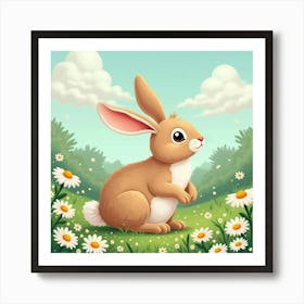 Rabbit In A Meadow Of Daisies 1 Art Print