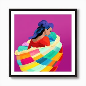 Colorful Woman In A Basket Art Print