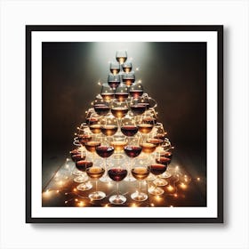 Christmas Tree With Wine Glasses Art Print