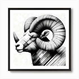 Capricorn Head - Abstract Line Art Illustration 64 Art Print