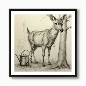 Deer Watering Can 3 Art Print