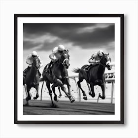 Black And White Horse Racing Art Print