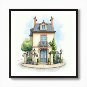 Elegant Watercolor Depiction Of French Classic Architecture And Wrought Iron 1 Art Print