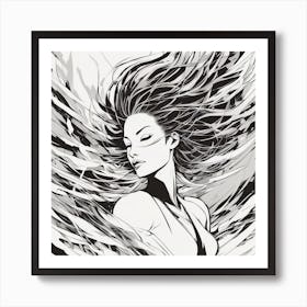 Negative Space Comic Art, Fierce Heroine, Silhouette, Black And White Backdrop, Clean Lines, Minima Art Print