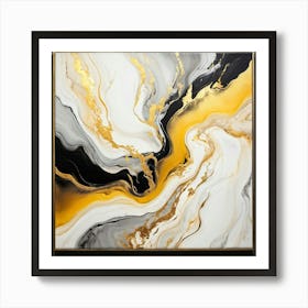 Abstract Marble Patterns Gracefully Swirling Across A Canvas The Waves Of Liquid Gold Silver Grey (1) Art Print