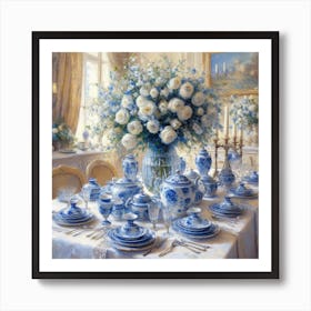 Blue And White Table Setting Art Print