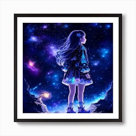 Girl Looking At The Stars Art Print