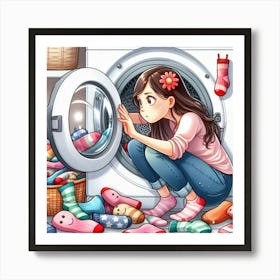 Girl In The Washing Machine Art Print