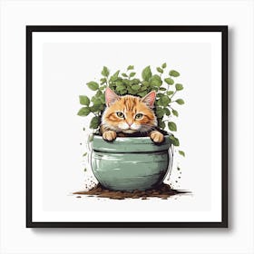 Cat In Pot Art Print