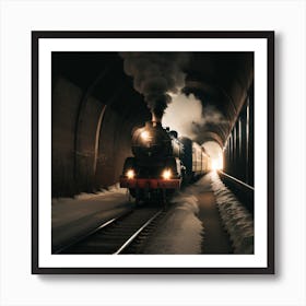 Steam Train In A Tunnel Created using Imagine AI Art Art Print