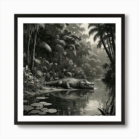 Alligator In The Jungle Art Print