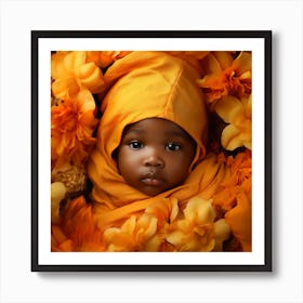 Portrait Of A Baby In Flowers 1 Art Print