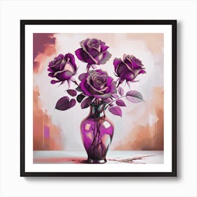 Purple Roses In A Vase Art Print